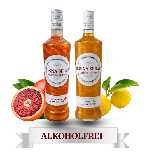 Spritz, Aperitif, Aperitivo, Glitzer Spritz, glitter Sprit, Donna Serap, aperol, campari, ALKOHOLFREI.