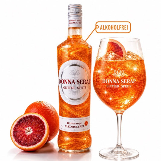 Donna Serap Glitter Spritz Blutorange alkoholfrei – alkoholfreier Aperitif mit Glitzer