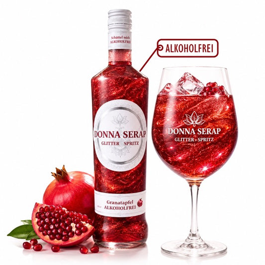 Donna Serap Glitter Spritz Granatapfel alkoholfrei – alkoholfreier Aperitif mit Glitzer