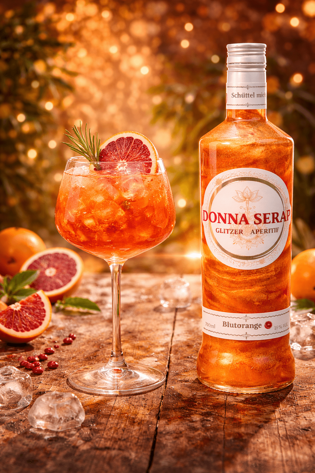 Spritz, Aperitif, Aperitivo, Glitzer Spritz, Donna Serap, Granatapfel, Yuzu, aperol, Blutorange, glitter Spritz.