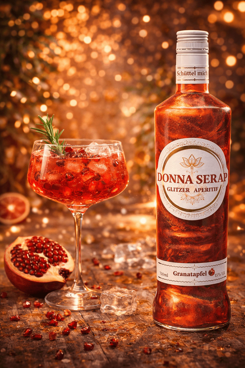 Spritz, Aperitif, Aperitivo, Glitzer Spritz, Donna Serap, Granatapfel, Yuzu, aperol, Blutorange, glitter Spritz.