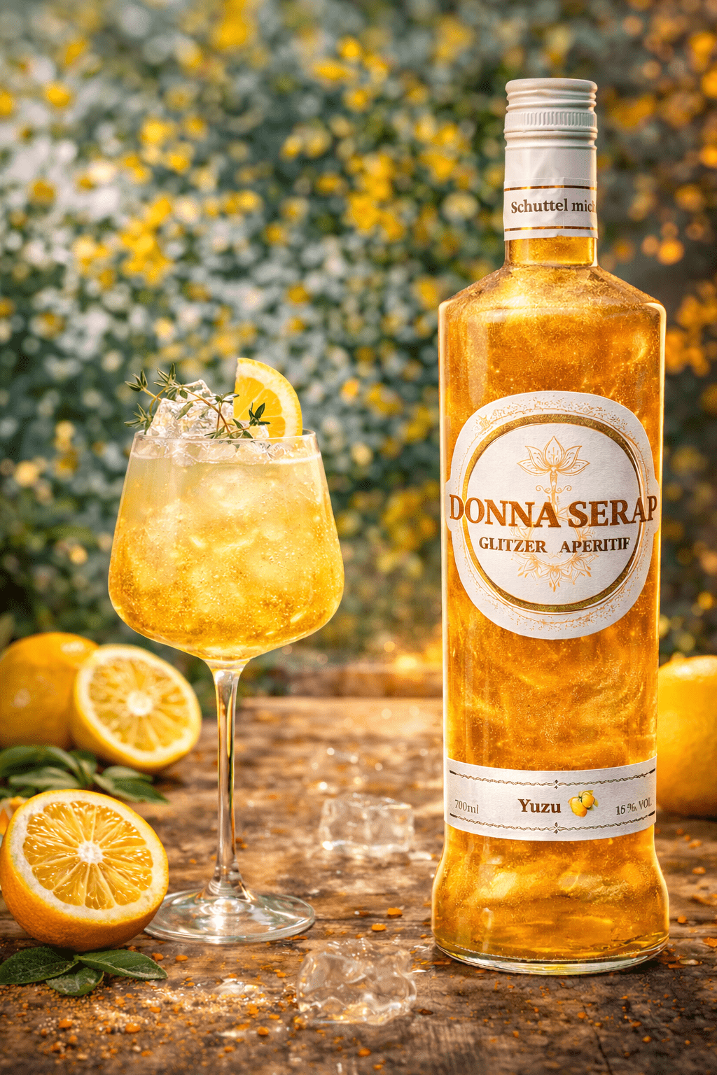 Spritz, Aperitif, Aperitivo, Glitzer Spritz, Donna Serap, Granatapfel, Yuzu, aperol, Blutorange, glitter Spritz.