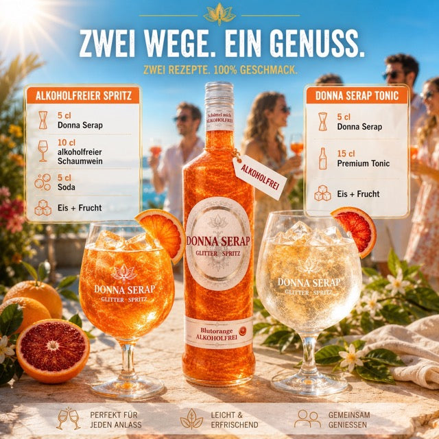Donna Serap Glitter Spritz Blutorange alkoholfrei – alkoholfreier Aperitif mit Glitzer