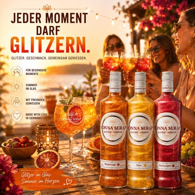 Donna Serap Glitter Spritz Blutorange alkoholfrei – alkoholfreier Aperitif mit Glitzer