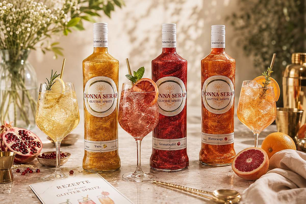 Spritz, Aperitif, Aperitivo, Glitzer Spritz, glitter Sprit, Donna Serap, Alkoholfrei 